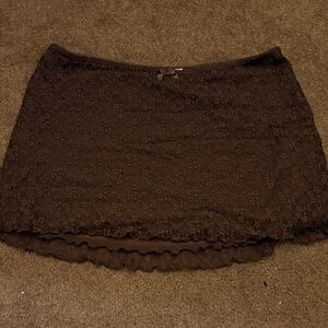 Lace Layered Mini Skirt - Brown GARAGE